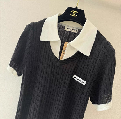 26ss Faux Two-Piece V-Neck Knit T-Shirt