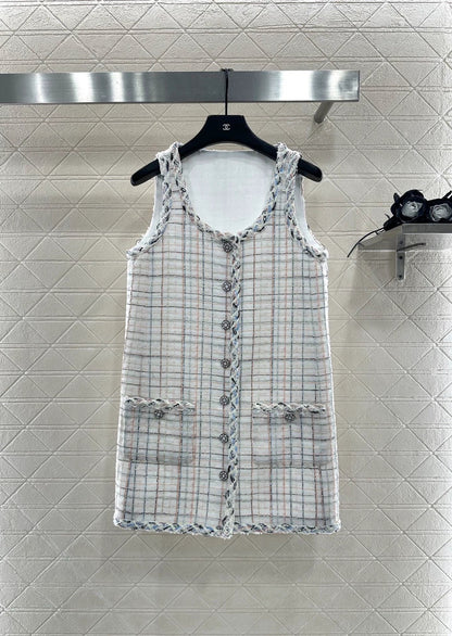 25fw Woven dress with tied edges, vest skirt