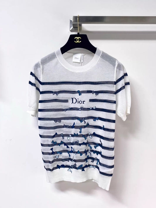 26ss Striped bow T-shirt