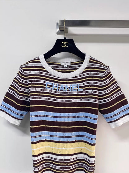 26ss Colorful striped cutout T-shirt