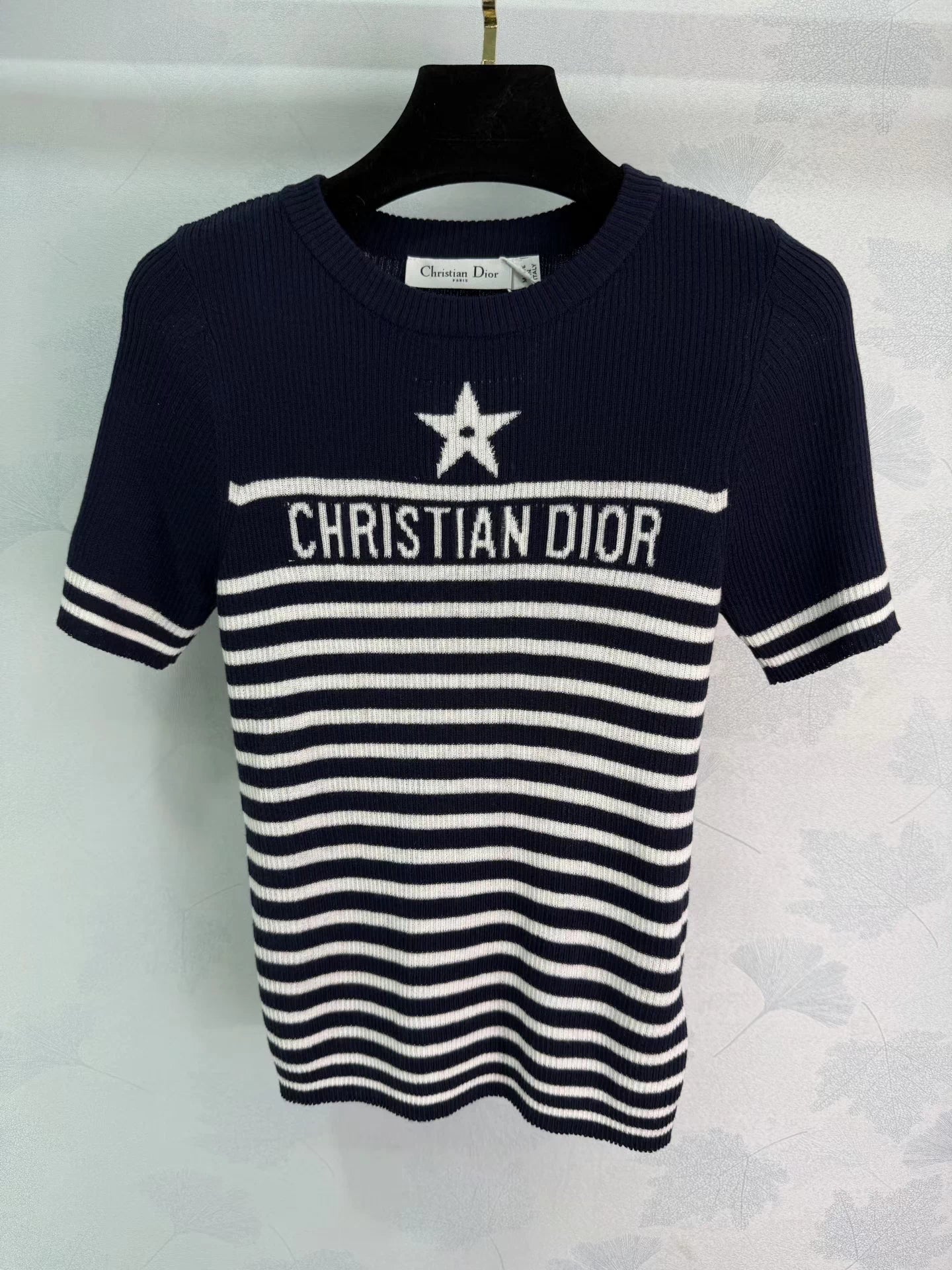 Striped knit short-sleeved top
