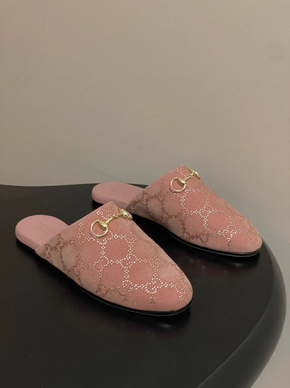 Rhinestone velvet mules
