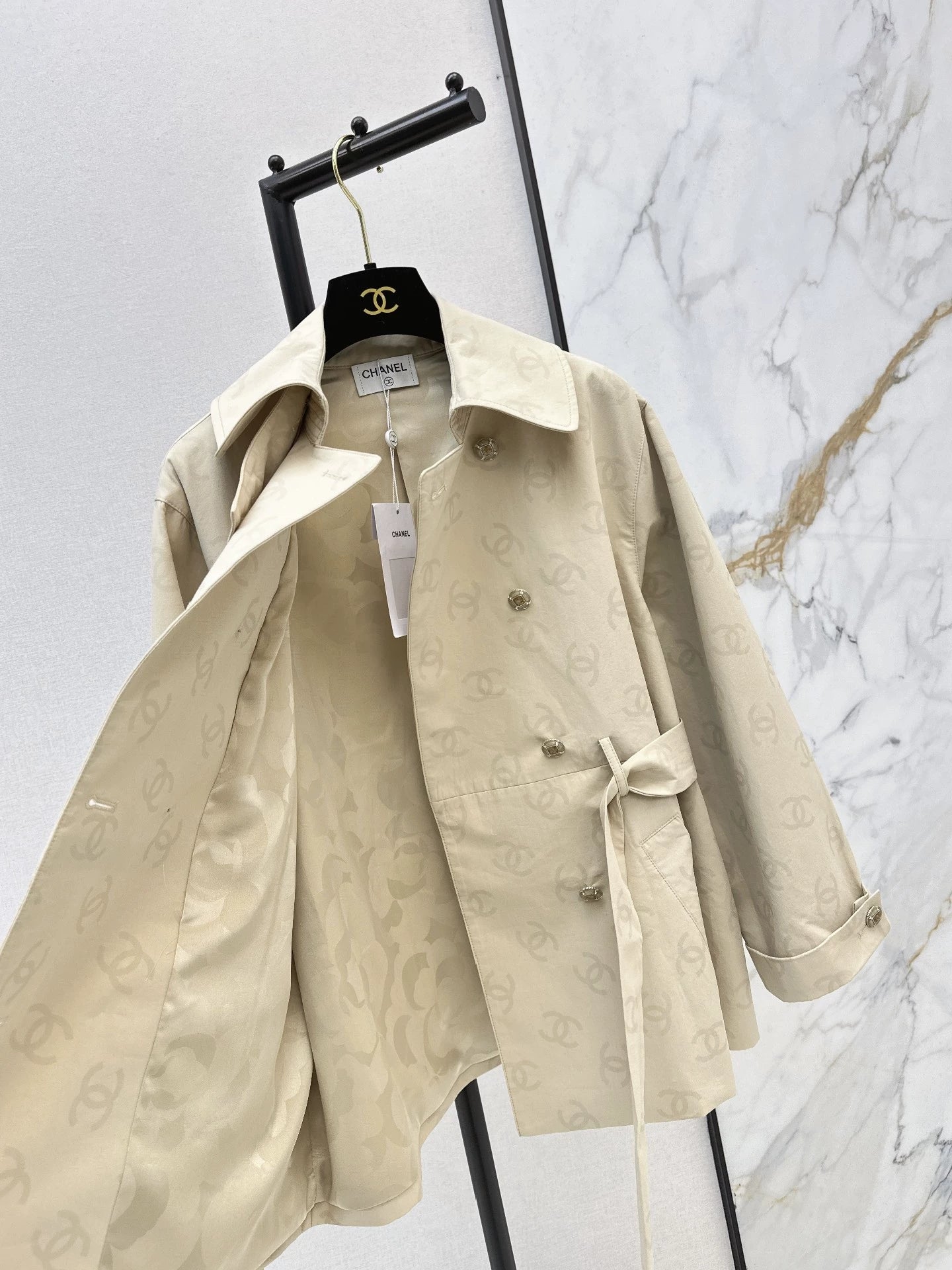 Jacquard Mid-Length Trench Coat