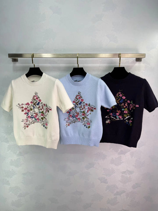 Five-pointed star embroidered T-shirt