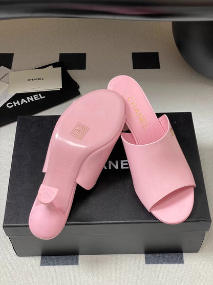 26ss Double C buckle peep-toe high-heeled slippers