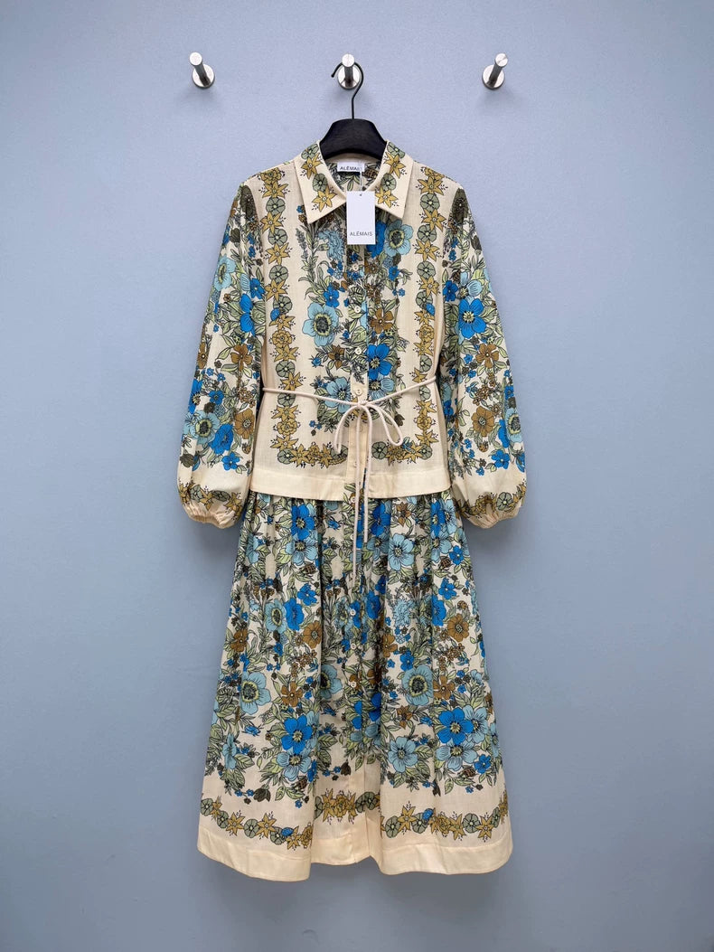 26New Vintage-Style Floral Linen-Blend Shirt Dress