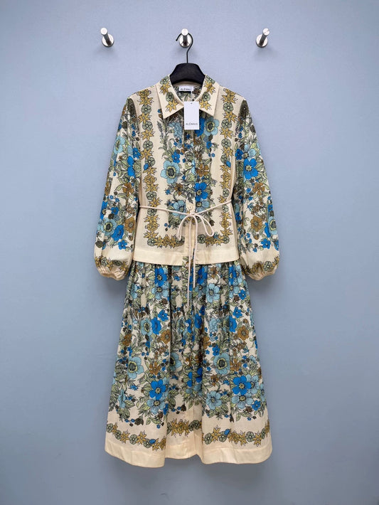 26New Vintage-Style Floral Linen-Blend Shirt Dress