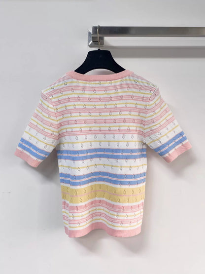26ss Colorful striped cutout T-shirt