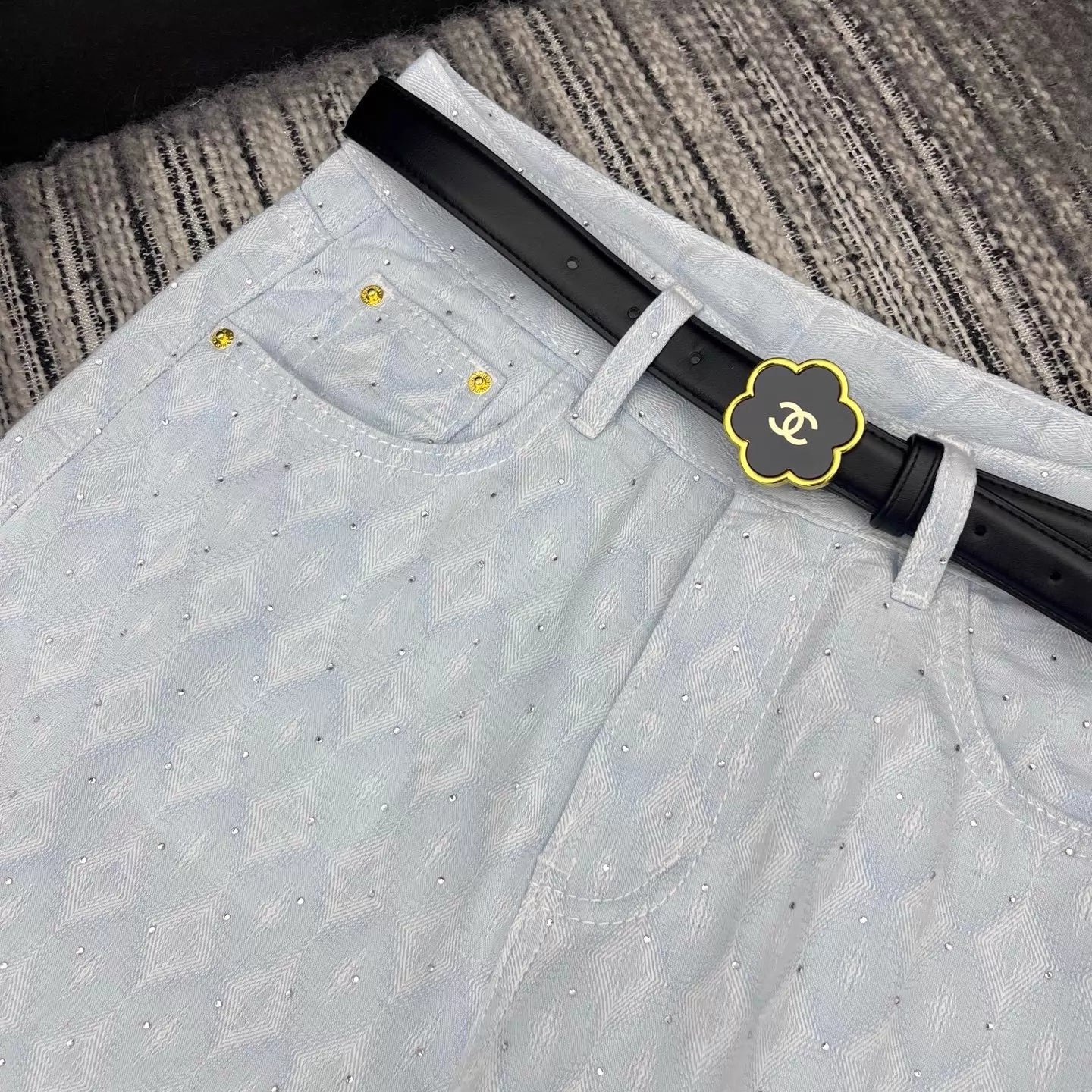26ss Rhinestone-studded wide-leg jeans