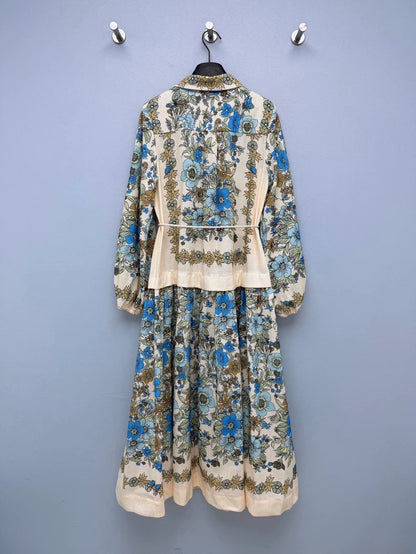 26New Vintage-Style Floral Linen-Blend Shirt Dress