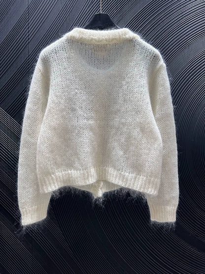Buckle nail bead lapel sweater