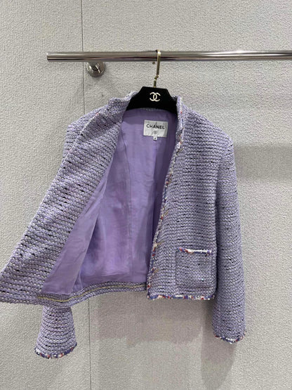 Sequined woven tweed wool coat