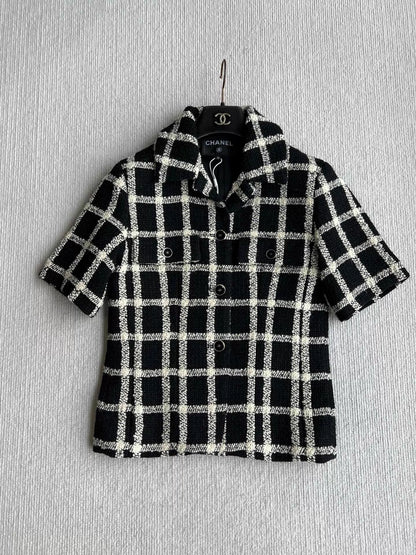 26ss French plaid tweed T-shirt/Skirts