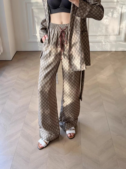Monogram belted shirt and silk set