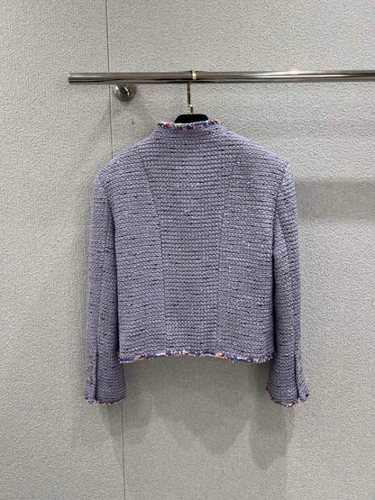 Sequined woven tweed wool coat