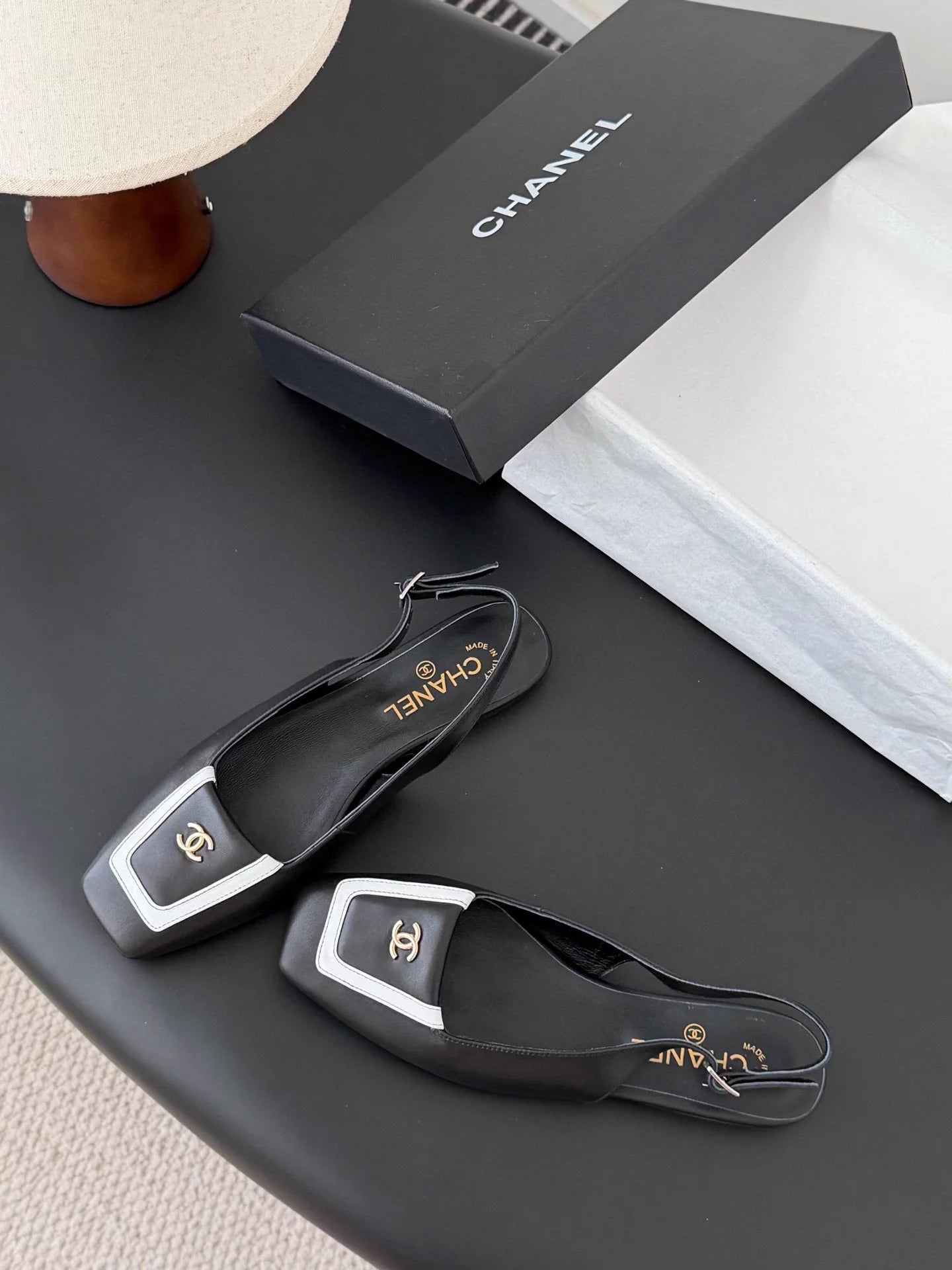 Square-toe Mary Jane open-back flats