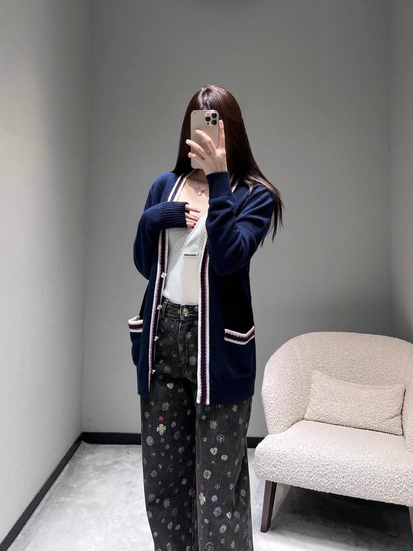 Preppy style color-blocked cardigan