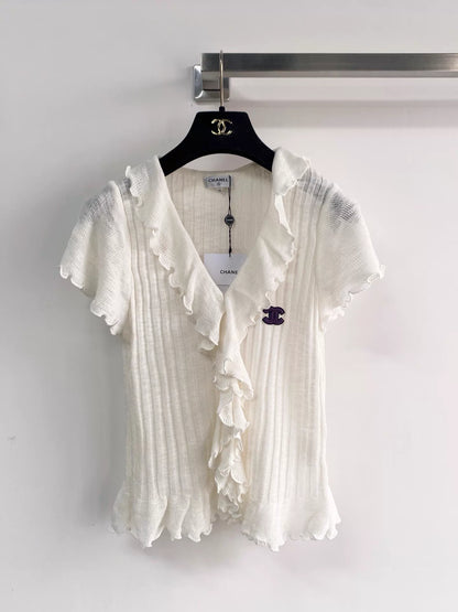 26ss V-neck letter short-sleeved shirt
