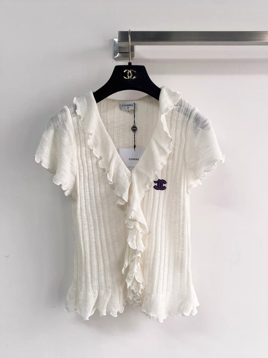 26ss V-neck letter short-sleeved shirt