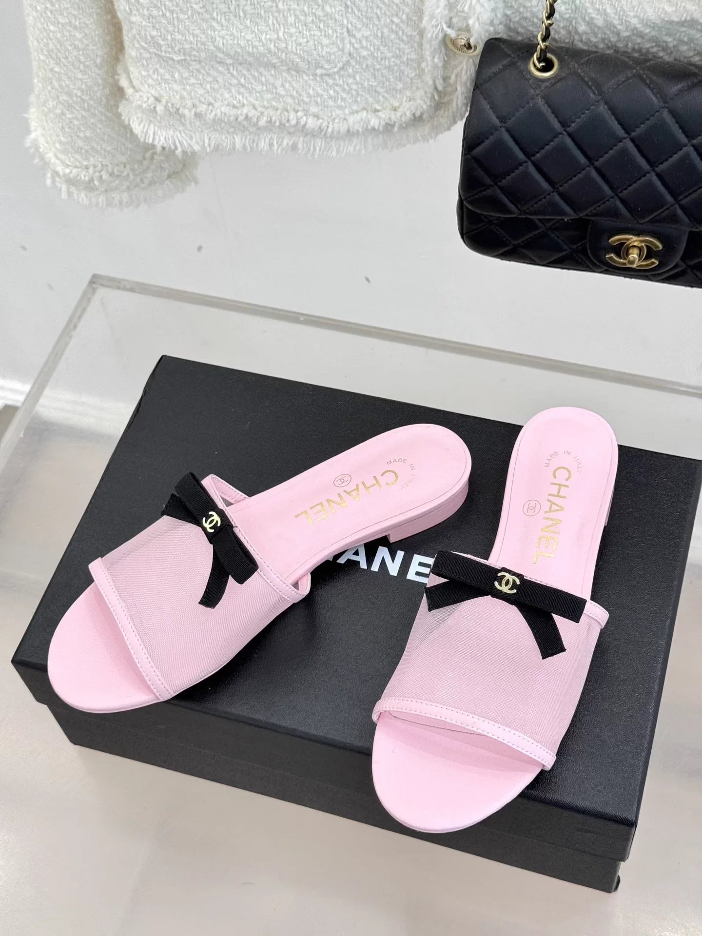 Flat high-heeled bow slippers
