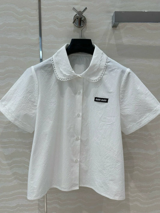 College style double-layer collar white shirt