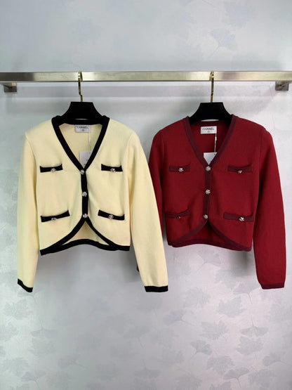Color-blocked V-neck Cardigan