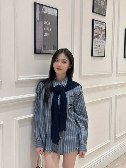 Shawl-style two-piece shirt set