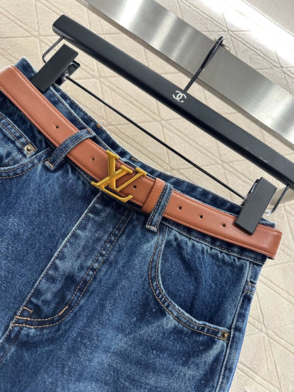 25fw Belt straight leg logo denim pants