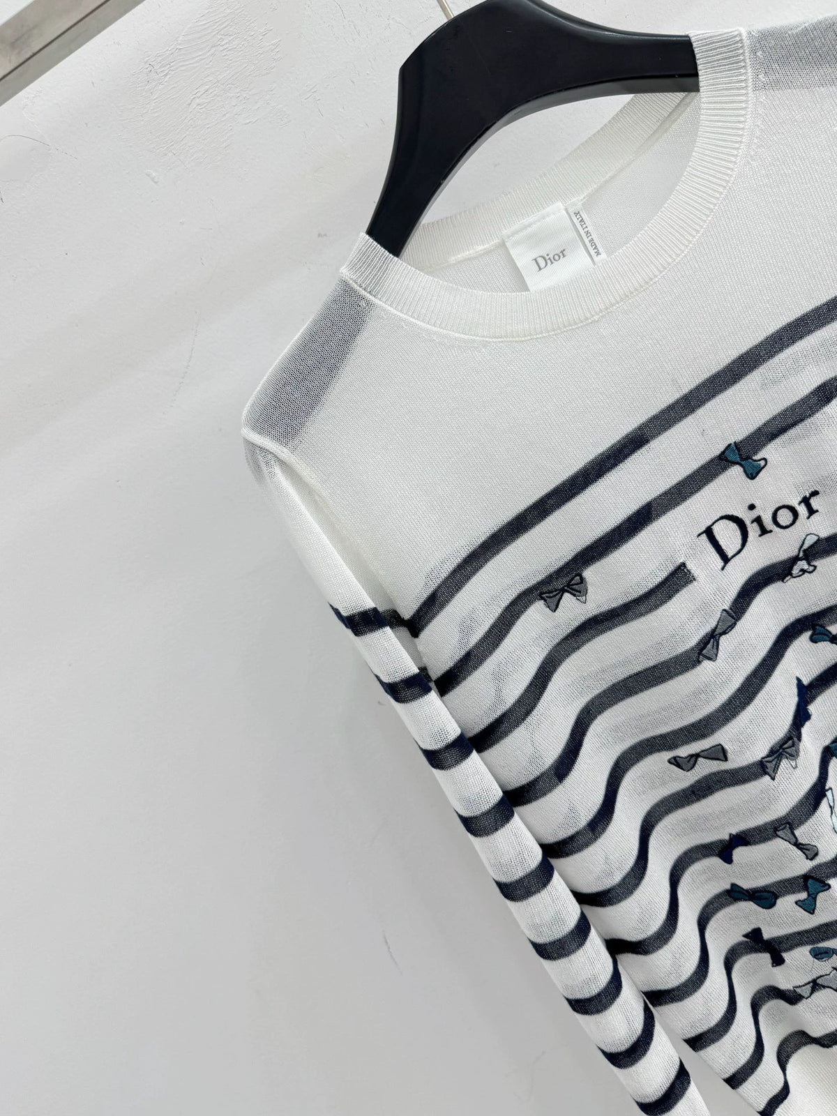 26Striped Bow-Embroidered Knit Top