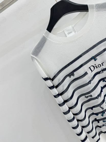 26Striped Bow-Embroidered Knit Top