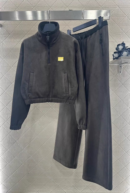 Half-Open Sweatshirt and Pants Set
