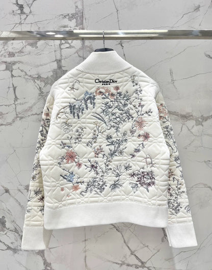 Vine patterned embroidered knitted cardigan