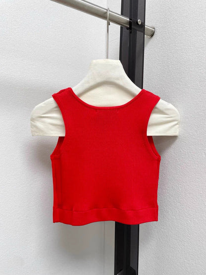 Jacquard U-neck high-waisted vest