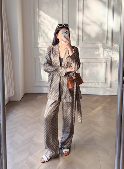 Monogram belted shirt and silk set