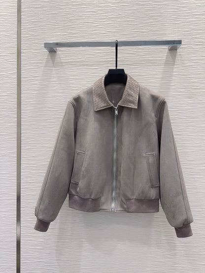 26New Collection: Long-Sleeve Jacket with a Knitted Collar (Grey)