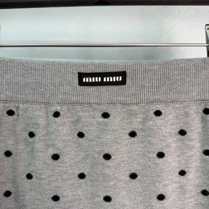 MiuMiu/26 Early Fall New Polka Dot Knit Long-Sleeve Cardigan and Mini Skirt Set