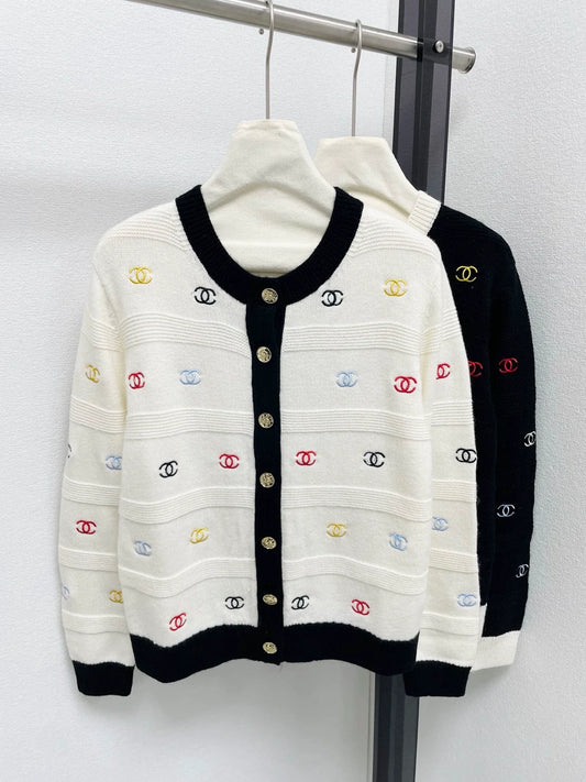 25fw Colorful Embroidered Knitted Cardigan