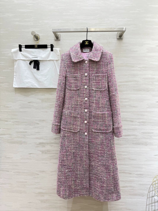 25fw Plaid tweed lapel dress coat