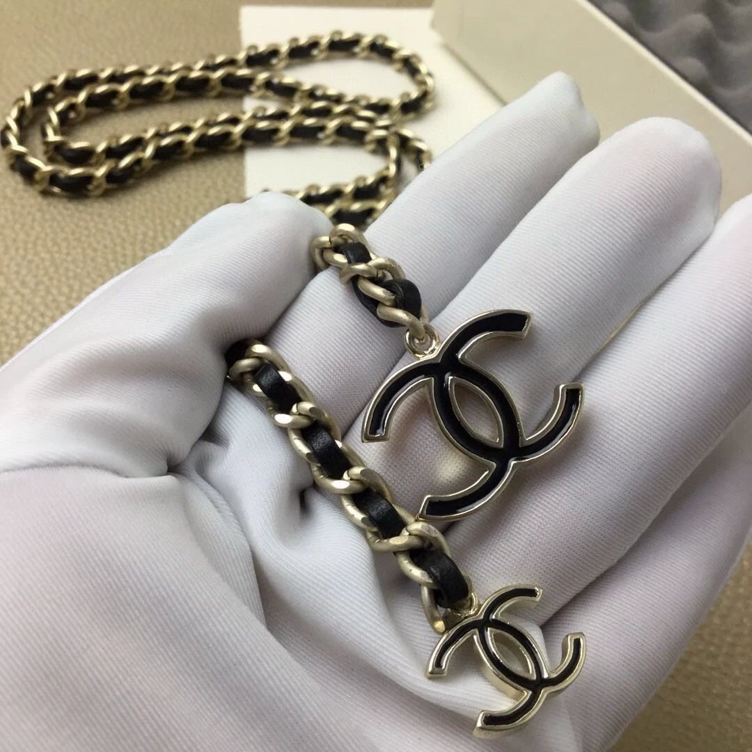 Black and Gold Leather Chain Waist Chain