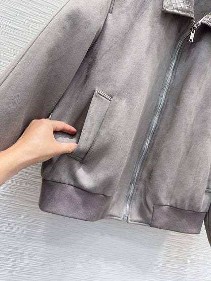 26New Collection: Long-Sleeve Jacket with a Knitted Collar (Grey)