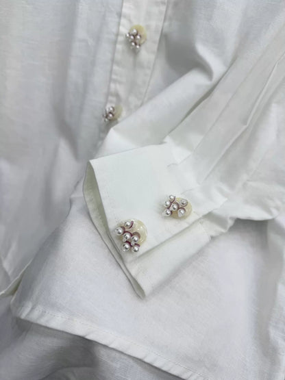 26ss Beaded cotton-linen shirt