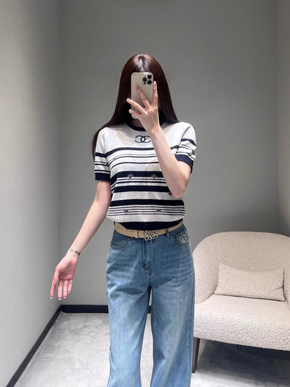 Striped Knit Short-Sleeve T-Shirt