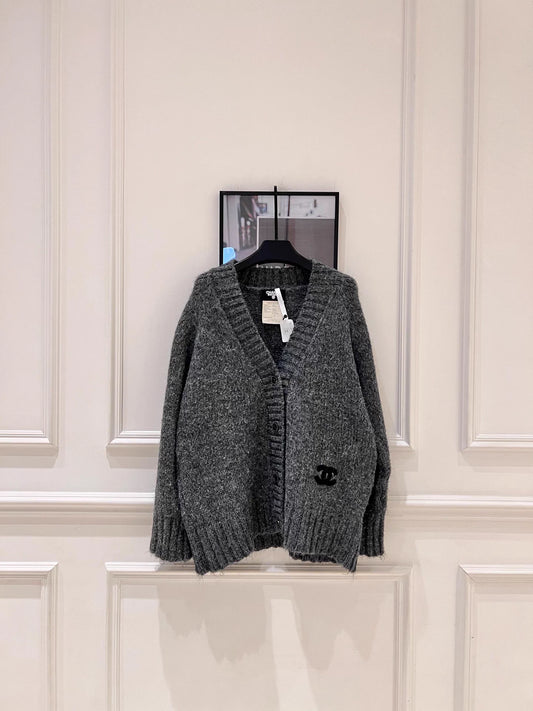 Raccoon fleece blend knit cardigan