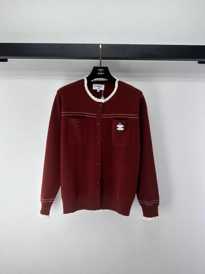 Lace-trimmed knit cardigan