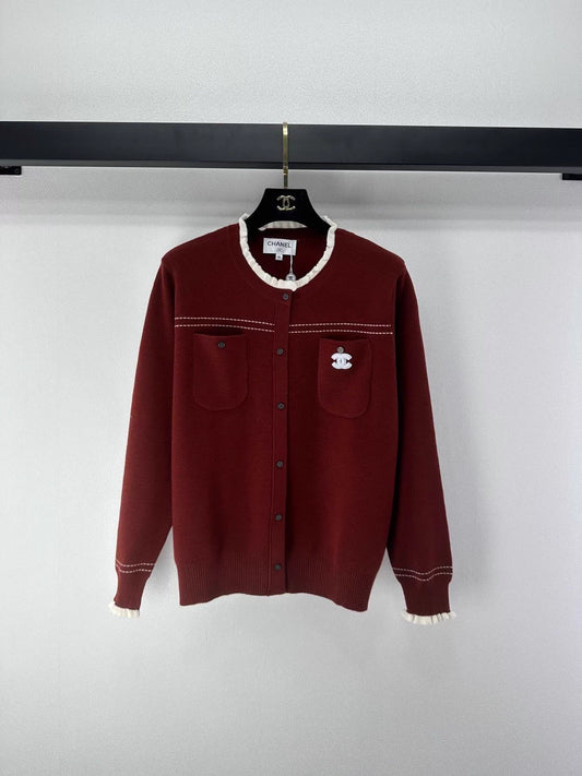 Lace-trimmed knit cardigan