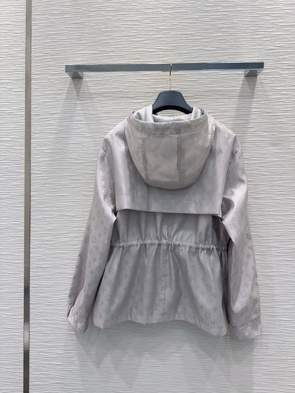 26New dark floral drawstring hooded long-sleeved jacket