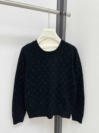 Old flower embroidery knitted sweater