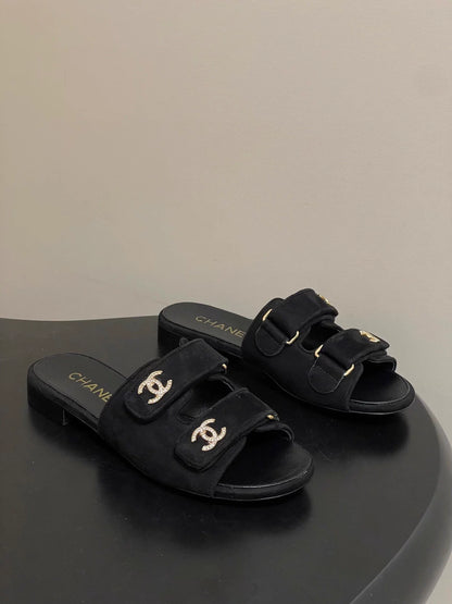 Double C rhinestone buckle sandals