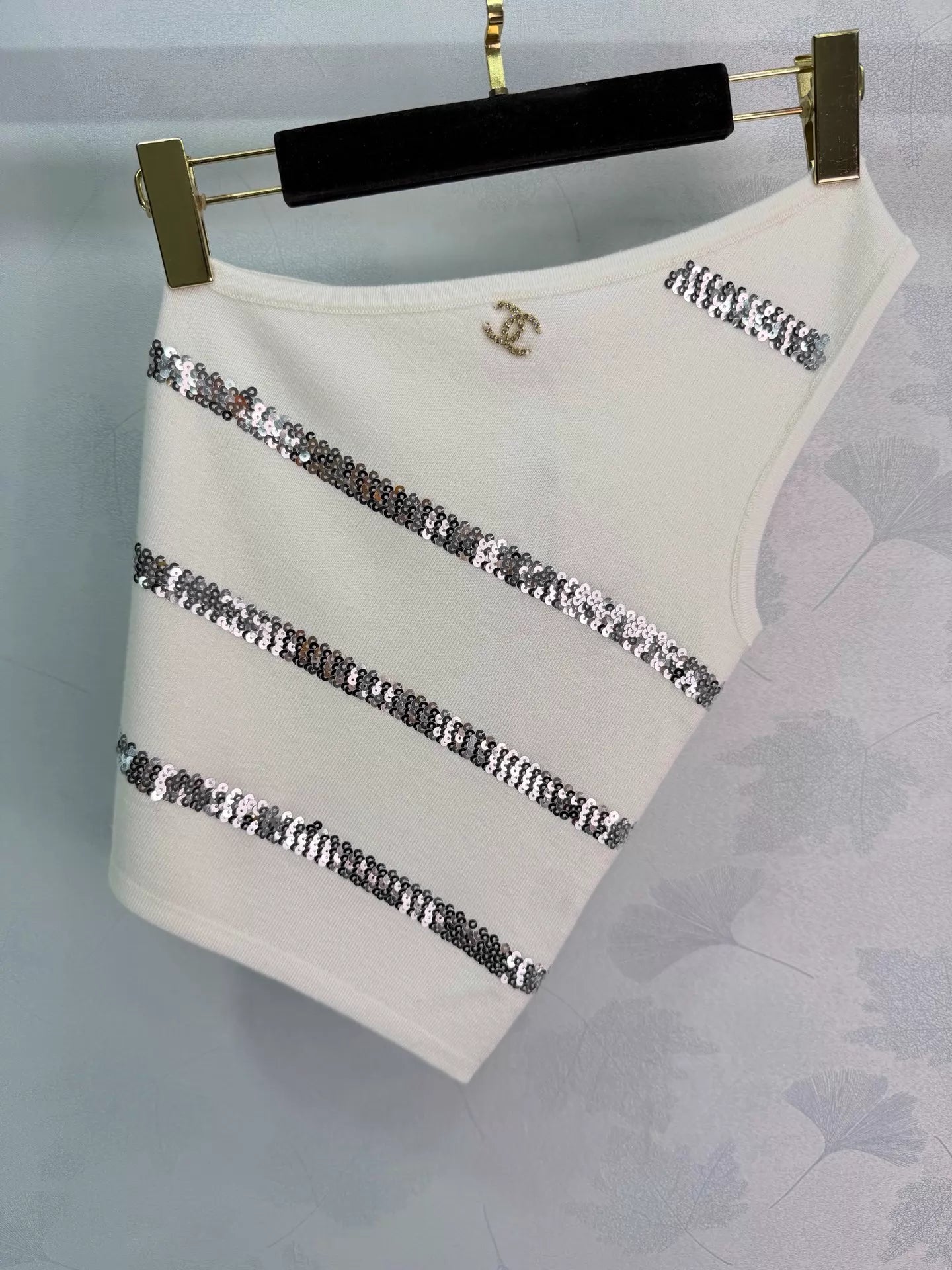 26ss Sequined Striped Knit One-Shoulder Vest