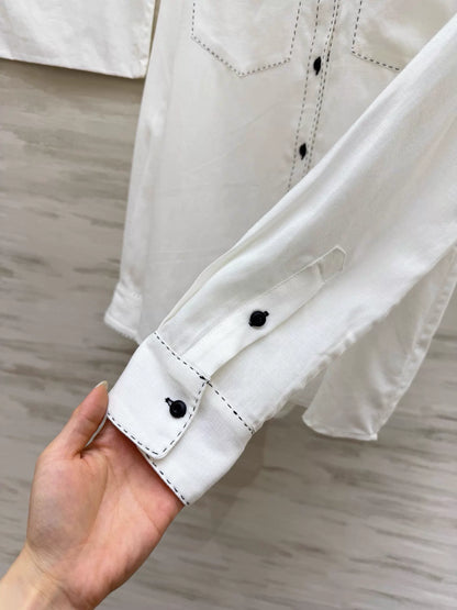 26ss White Shirt with Topstitching
